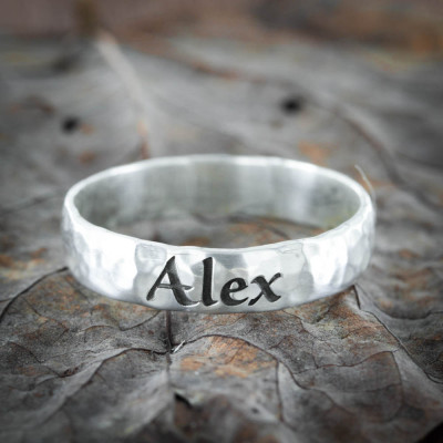 Silver Name Ring - Vintage style - hammered and engraved 5mm ring