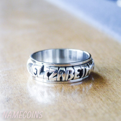 Triband Sterling Silver Personalized Hand Cut Name Ring