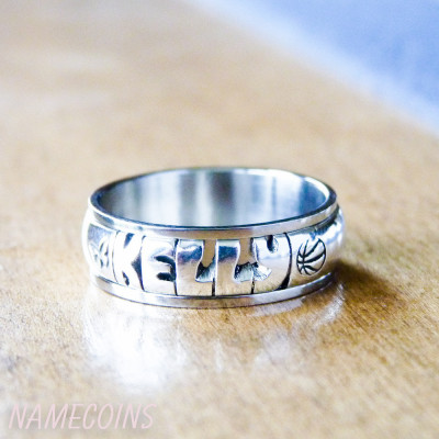 Triband Sterling Silver Personalized Hand Cut Name Ring