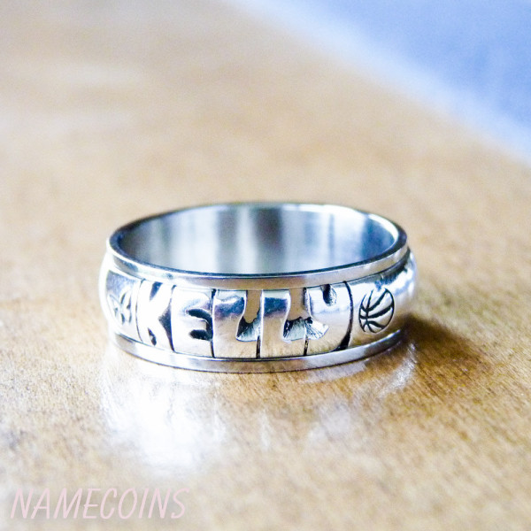 Triband Sterling Silver Personalized Hand Cut Name Ring