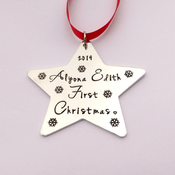 Babys First Christmas ornament - baby 1st christmas bauble - Personalized christmas tree decoration - star christmas decoration - custom