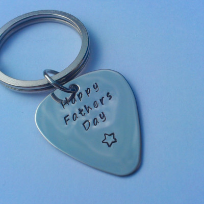 Hand stamped Personalized Guitar pick plectrum keyring keychain - Personalized gift present for him dad daddy - fathers day