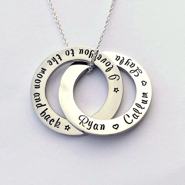 I love you to the moon and back Personalized necklace - circle linked necklace - name necklace - russian wedding ring