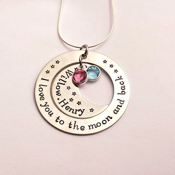 I love you to the moon and back hand stamped Personalized necklace