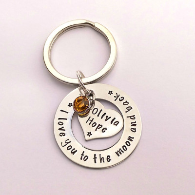 I love you to the moon and back Personalized keyring - moon keyring - moon gift unique keyring - birthday gift
