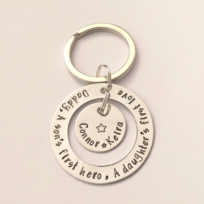 Personalized Dad Daddy keyring keychain A sons first hero - a daughters first love - Personalized personalized fathers day gift present