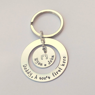 Personalized Daddy keyring - Daddy gift - Daddy A son's first hero - fathers day gift - birthday - gift from son - dad birthday