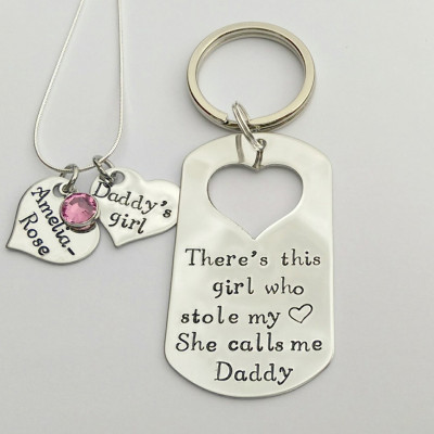 Personalized Daddys girl necklace keyring - This girl stole my heart - she calls me Daddy - daddy keyring - gift for daddy - daddy gifts