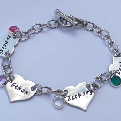Personalized Heart bracelet - unique gift for her - birthstone jewellery - name bracelet gift for nanny