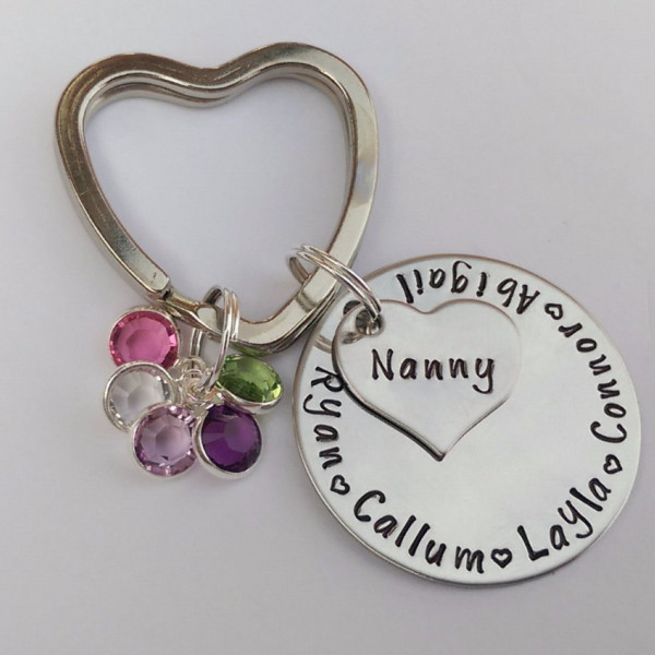 Personalized Nanny gift - nanny keyring - name keyring - - Personalized birthday gift - birthstone keychain - Nan Mum Grandma Granny Mom gift