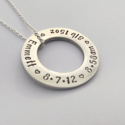 Personalized New Mum Mummy Necklace - personalized hand stamped birth date birth weight birth time - New mum mom present - new baby present