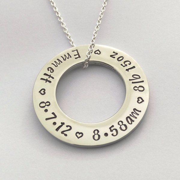 Personalized New Mum Mummy Necklace - personalized hand stamped birth date birth weight birth time - New mum mom present - new baby present