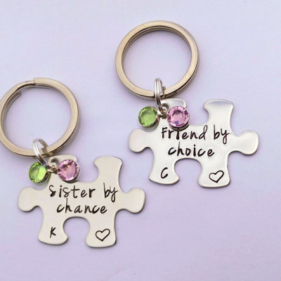 Personalized Sister gift - Sister by chance friend by choice - personalized sister keychain gift - sister keyring - birthstone keyrings