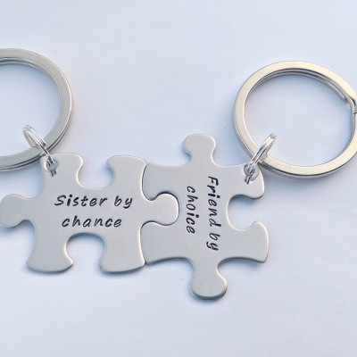 Personalized Sister gift - unique sister gift - sister keyring - Sister by chance friends by choice - sister matching set - puzzle piece keyrings