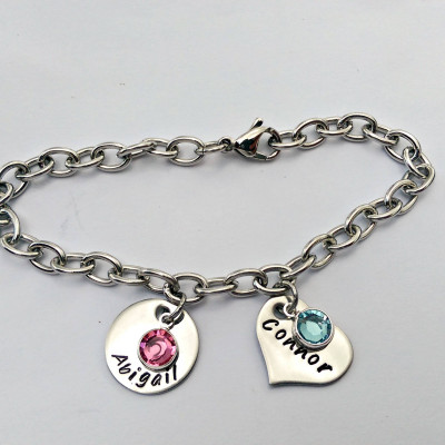 Personalized charm bracelet - heart charms childrens name jewellery - gift from kids for mum - gifts for women
