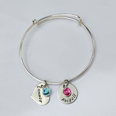Personalized charm bracelet - name charm - birthstone charm - mum bracelet - adjustable bracelet grandma nanny
