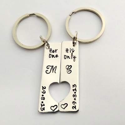 Personalized couples keyrings Her One - His Only - his and hers keychains