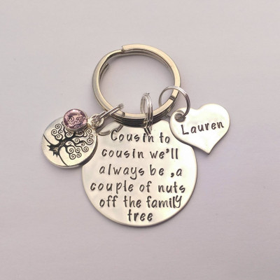 Personalized cousin gift - cousin keyring - cousin birthday present - present for cousin - gift for cousin - family tree keyring gift