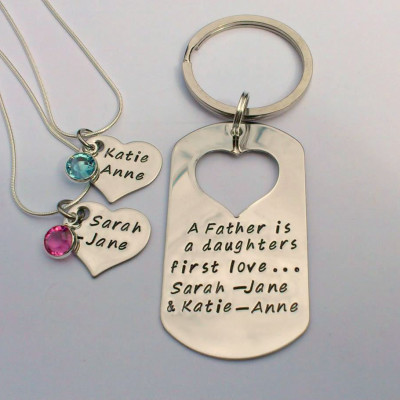 Personalized dad daughter keyring - daddy daughter gift - mens dog tag necklace - from daughter - daughter gift - matching set