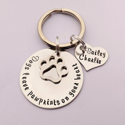 Personalized dog keyring - Personalized dog keychain - dogs leave pawprints on your heart - pet loss memorial - gift present for dog lover