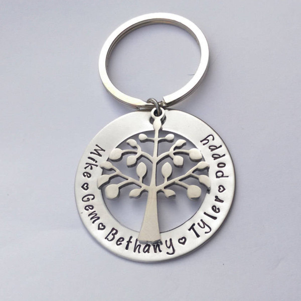 Personalized family tree keyring keychain hand stamped - present for mum mom - personalized present for her - family name mothers day gift