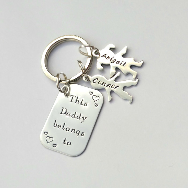This Daddy Belongs To Personalised Key ring Engraved Fathers Day Gift Dog Tag