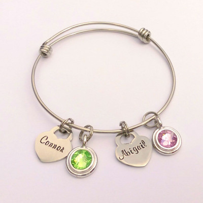 Personalized heart charm bracelet - birthstone bracelet - mum bracelet gift for mum - birthday present - unique bracelet
