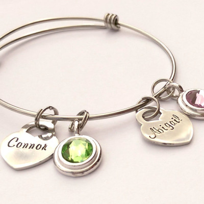 Personalized heart charm bracelet - birthstone bracelet - mum bracelet gift for mum - birthday present - unique bracelet