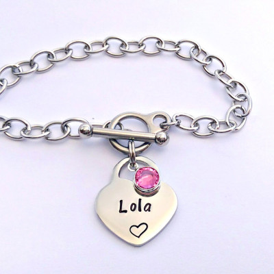 Personalized heart charm bracelet - personalized heart bracelet - Personalized present for mum - gift for mom - Personalized gift sister