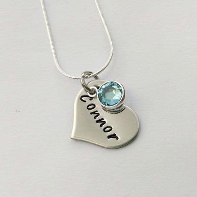 Personalized heart necklace - birthstone necklace - name necklace - mum birthday gift - mum necklace gift for daughter
