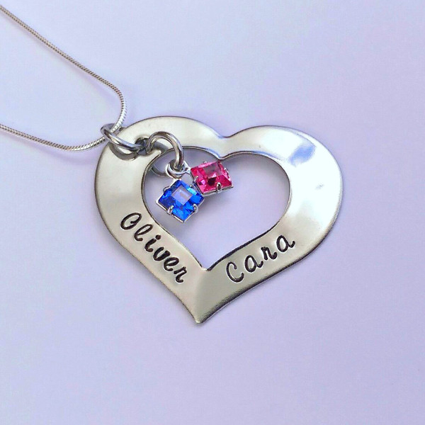 Personalized heart necklace - personalized name necklace - birthstone jewellery - Personalized gift for her mum sister auntie best friend