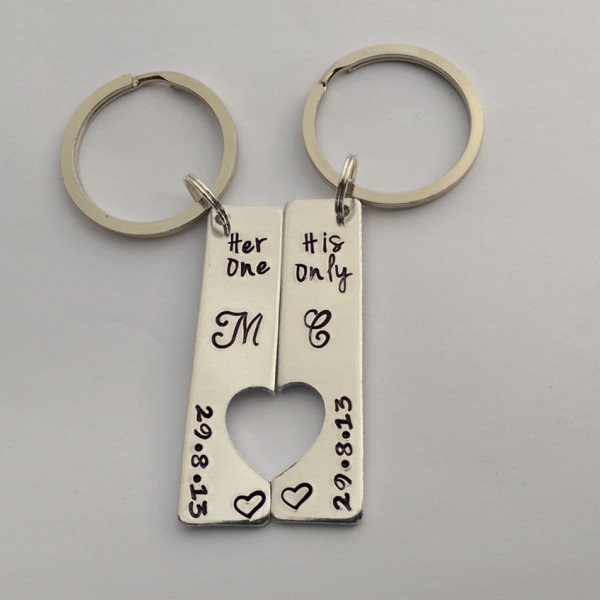 Personalized his and hers keyrings - personalized couples keychains - Her One His Only - Personalized valentines day for her