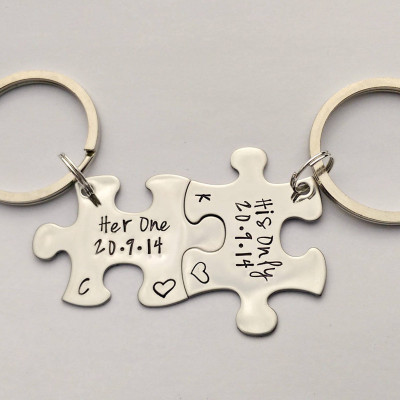 Personalized jigsaw keyrings Her One - His Only - personalized couples keychains - puzzle piece keyrings - couples keyrings - his and hers