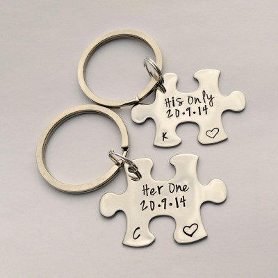 Personalized jigsaw keyrings Her One - His Only - personalized couples keychains - puzzle piece keyrings - couples keyrings - his and hers