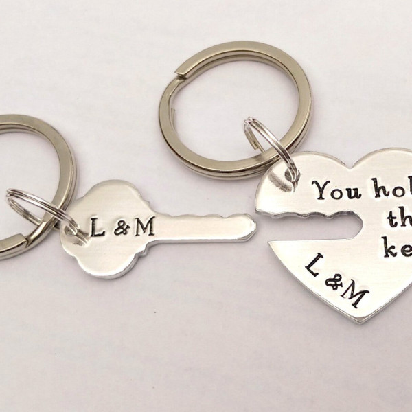 Personalized keyrings you hold the key to my heart - couples keychains - his and hers keyrings