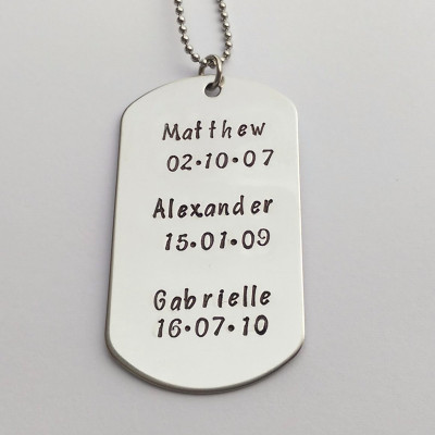 Personalized mens necklace - Personalized mens dogtag - Personalized dad present - childrens names birthdates - new daddy gift - mens jewellery