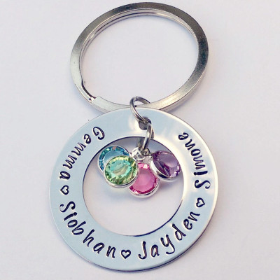 Personalized name keyring - birthstone keyring gift from kids - unique keyring - unique gift - gift for nanny - grandkids