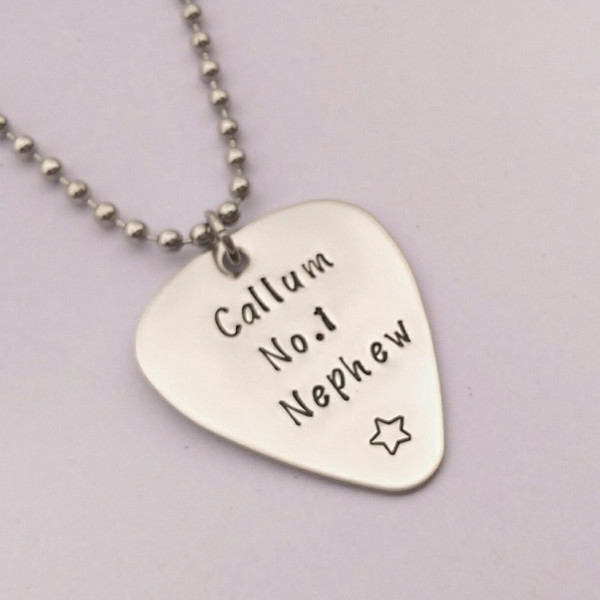 Personalized nephew gift - guitar pick necklace - Nephew present - Plectrum pendant - birthday present gift - mens jewellery - gifts for men