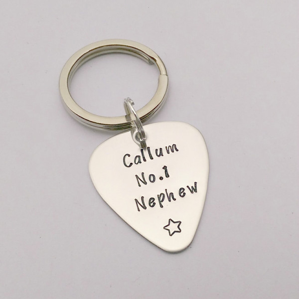 Personalized nephew gift - nephew present - nephew keyring - guitar pick keychain - plectrum keyring - guitar pick key chain - mens gift