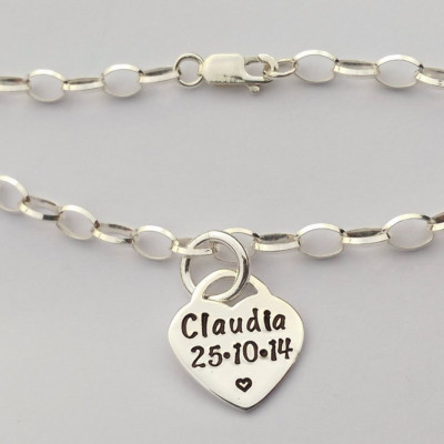 Personalized sterling silver heart bracelet - name date bracelet new mum gift - bracelet gift - anniversary