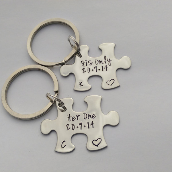 Personalized valentines day gift - puzzle piece keyrings - Her One His Only - couples keychains - his and hers keychains - jigsaw keyrings