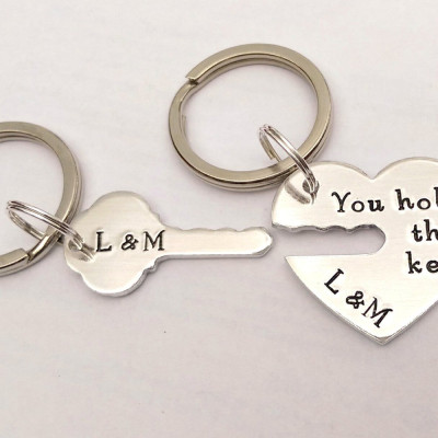 Personalized valentines gift - his and hers keyrings - couples keyrings - couples gift - you hold the key to my heart - anniversary gift