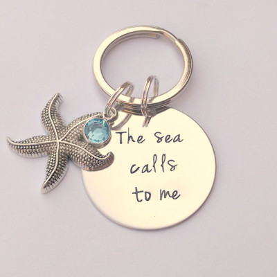 The sea calls me keyring - Beach gift - starfish gift - vacation gift - starfish keyring - ocean keychain - sea keyring