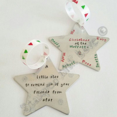 Christmas Star - first Christmas - own text - present for new home hand stamped Xmas - handmade - tree decoration - santa - Personalized