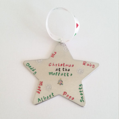 Christmas Star - first Christmas - own text - present for new home hand stamped Xmas - handmade - tree decoration - santa - Personalized