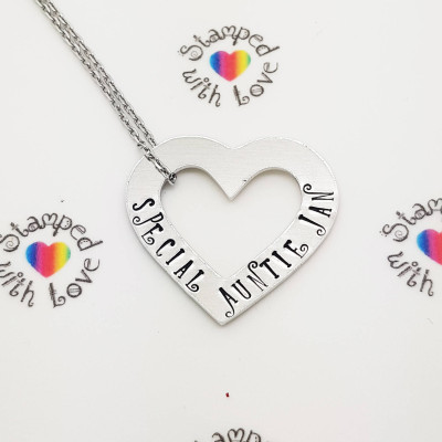 Christmas present - necklace - Personalized - Auntie - aunty birthday present - new mummy gift - heart - handmade - gift under 10 - hand stamped