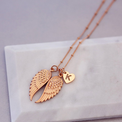 Angel Wings Necklace - Statement Necklace - Initial Necklace - Family Necklace - Rose gold Necklace - Gift Ideas -Personalized jewellery