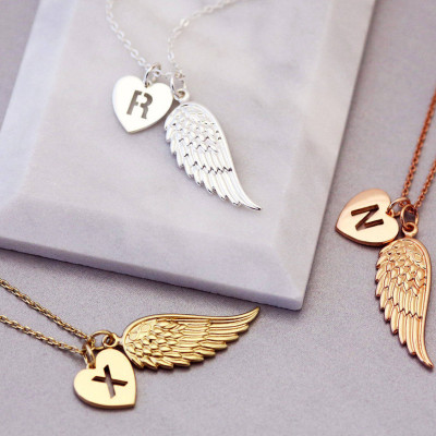 Angel Wings Necklace - Statement Necklace - Initial Necklace - Family Necklace - Rose gold Necklace - Gift Ideas - Personalized jewellery -