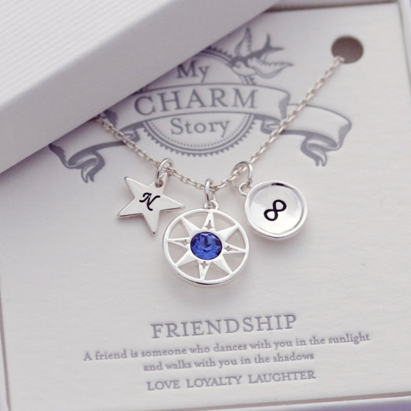 Compass Necklace - Friendship Necklace - Wanderlust - Wish Necklace - Compass Charm- Necklace for BFF -For BFF Necklace - Friendship Card-S