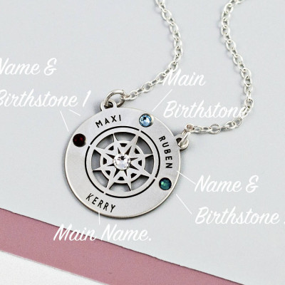 Custom Name Necklace - Compass Pendant - Family Necklace - Compass Necklace - Adventure Awaits - Going Away Gift - Oh the places